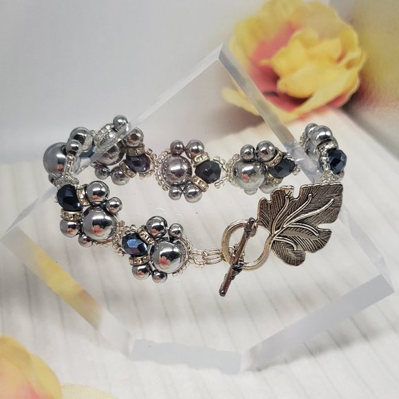 Midnight Ivy Hematite Jewelry - Silver & Dark Blue Necklace Bracelet Earring Set - Picture 5 of 14